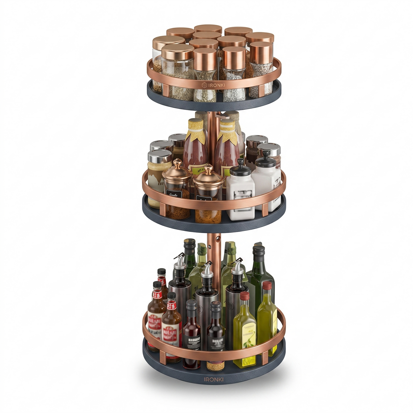 Carrousel rotatif épices 360° inox 3 étages IronKi sur plan de travail cuisine moderne