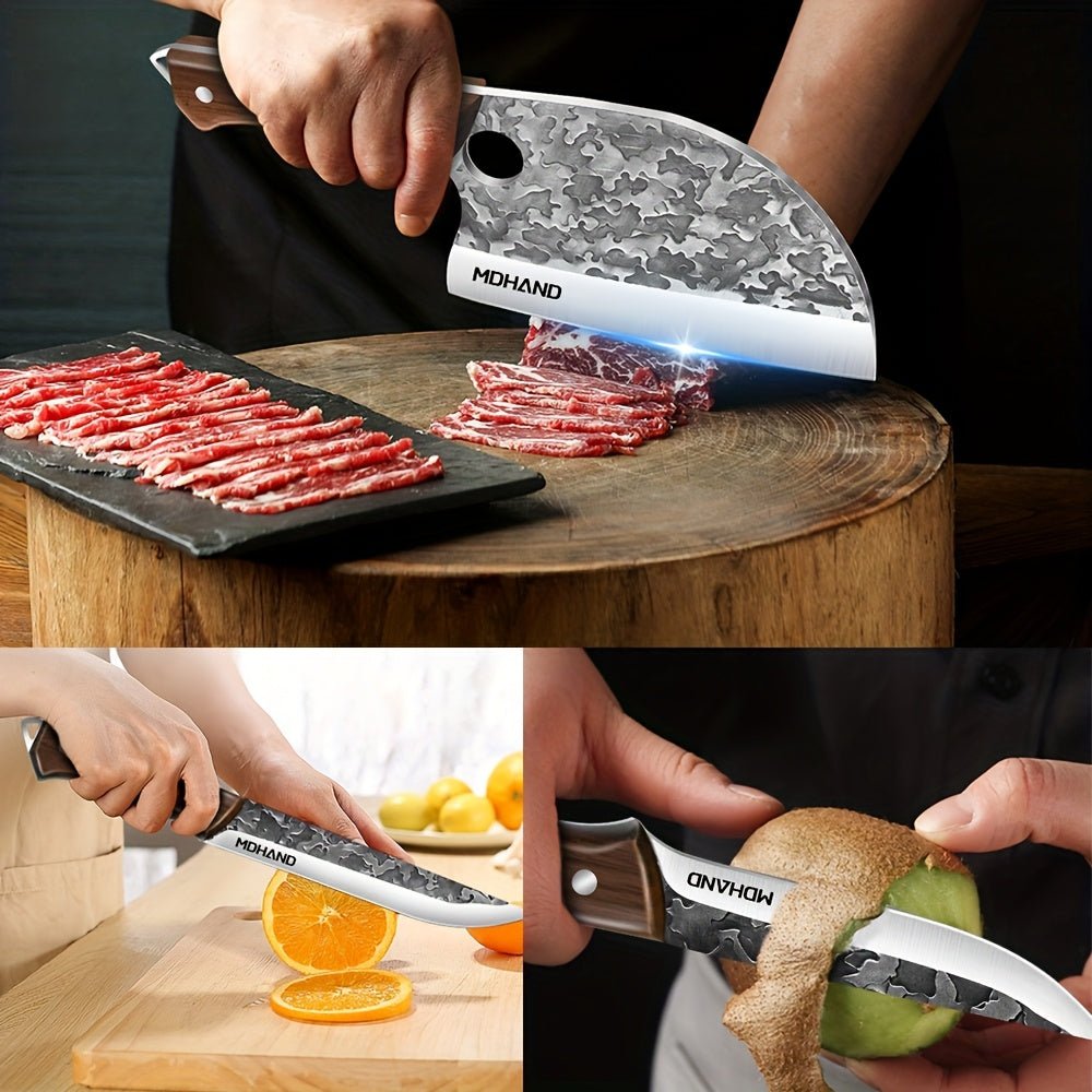 IRONKI 14 - Piece Professional Chef Knife Set – High - Carbon Steel with Roll Bag & Ergonomic Wood Handles - IRONKI