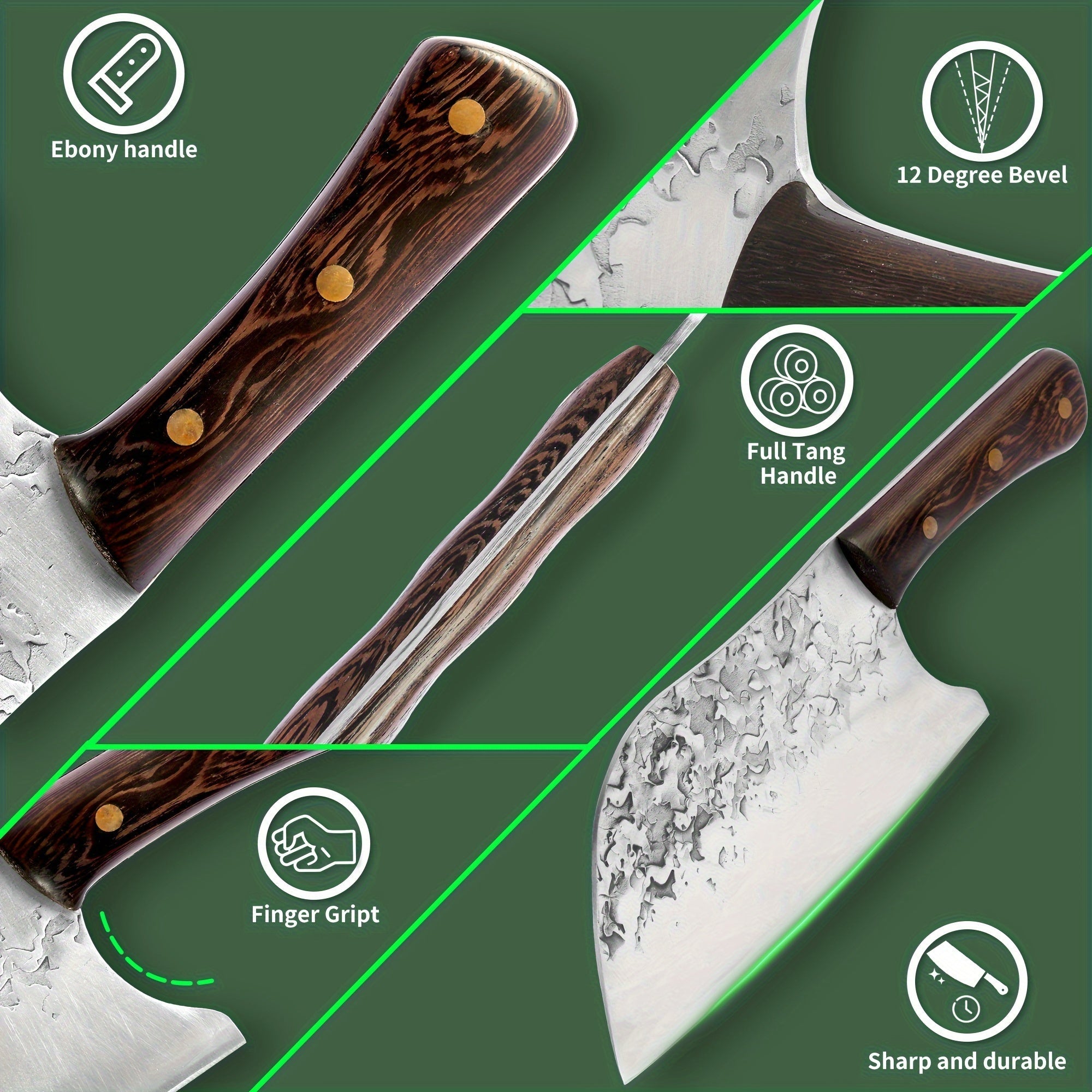 IRONKI 15 - Piece Portable Butcher Knife Set – Full Tang High Carbon Steel Chef Knives with Roll Bag - IRONKI