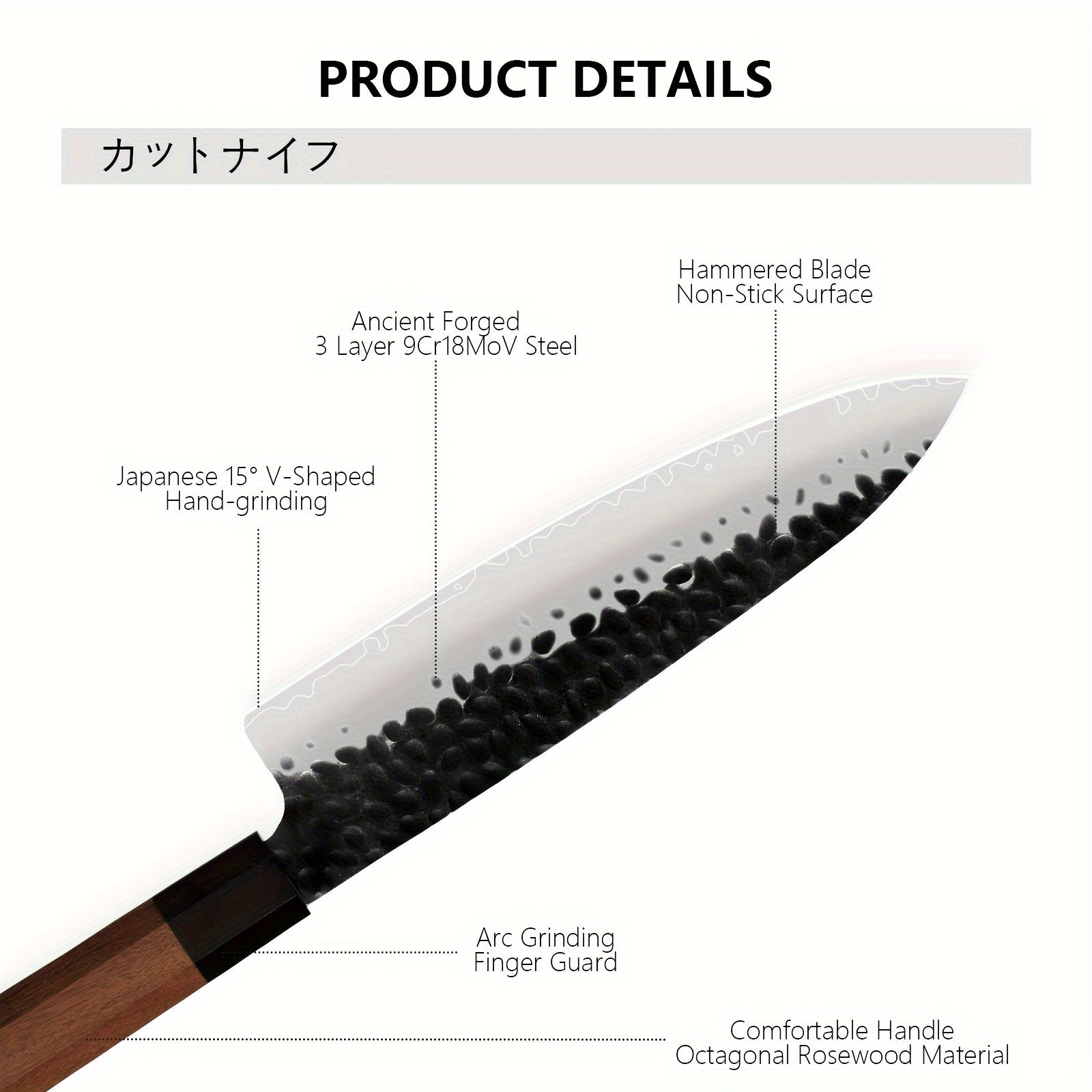 IRONKI 3 - Piece Chef Knife – 8" Hammer Grain Chef Knife, 8" Cutting Knife & 7" Santoku Knife with Ebony & Pear Wood Handles - IRONKI