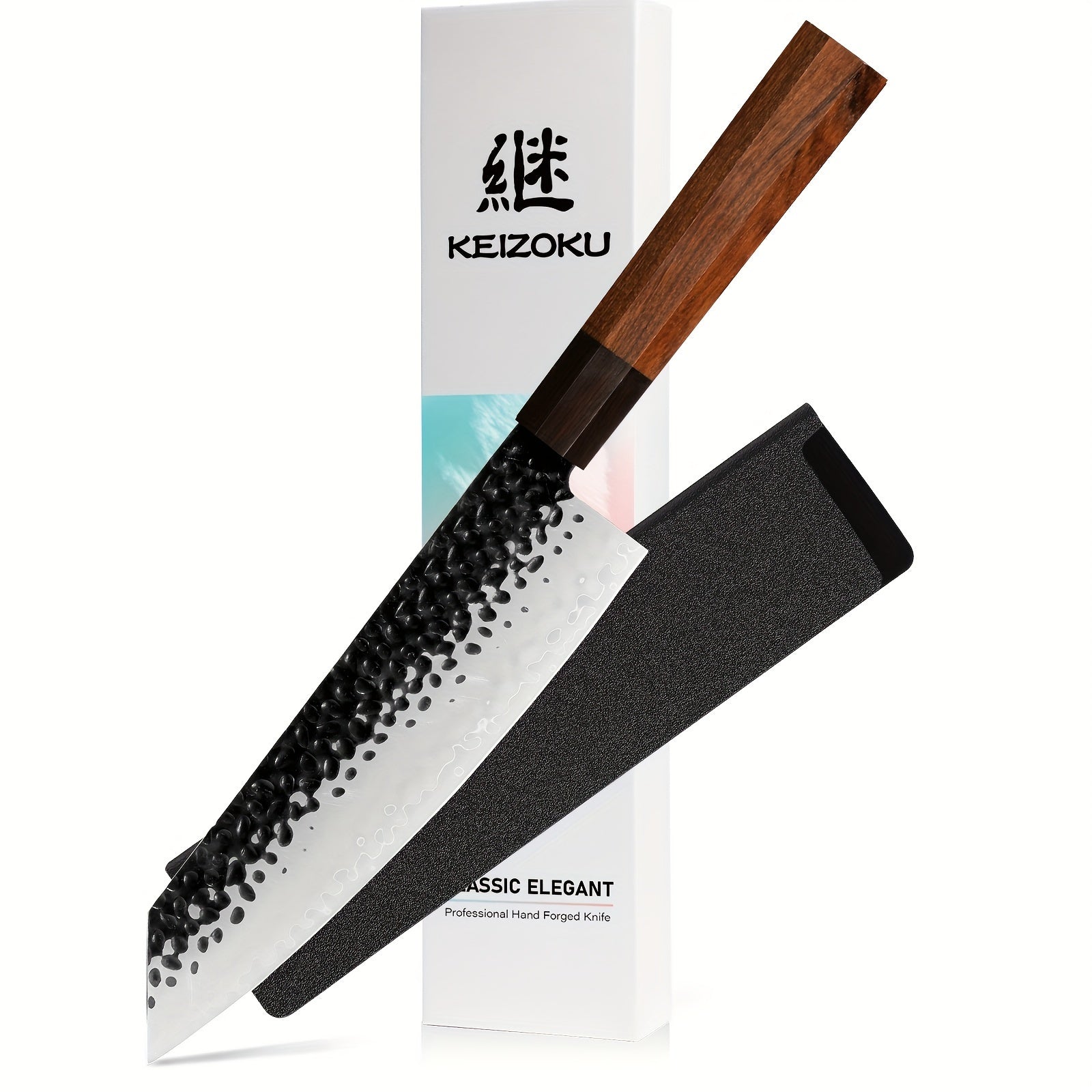 IRONKI 3 - Piece Chef Knife – 8" Hammer Grain Chef Knife, 8" Cutting Knife & 7" Santoku Knife with Ebony & Pear Wood Handles - IRONKI