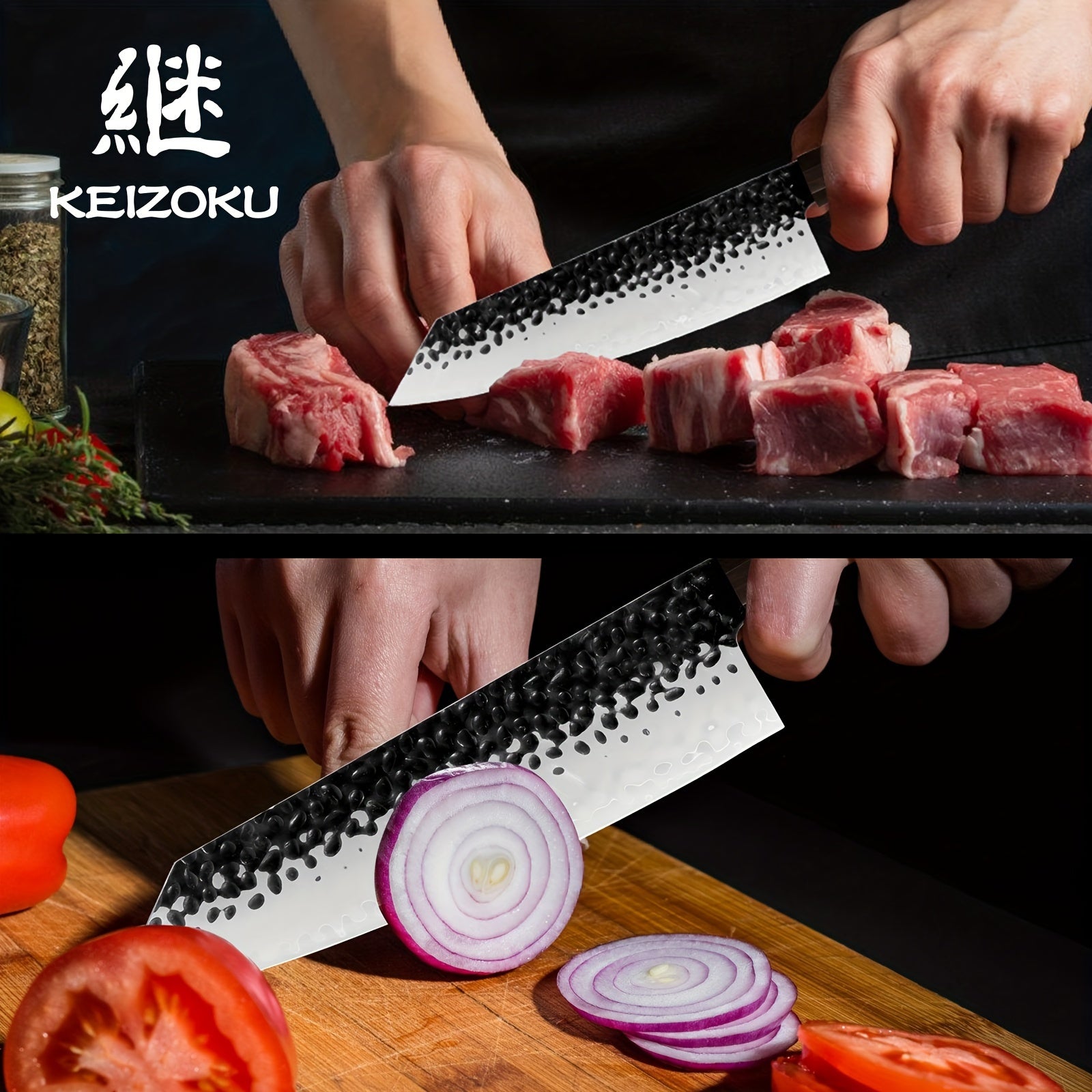 IRONKI 3 - Piece Chef Knife – 8" Hammer Grain Chef Knife, 8" Cutting Knife & 7" Santoku Knife with Ebony & Pear Wood Handles - IRONKI