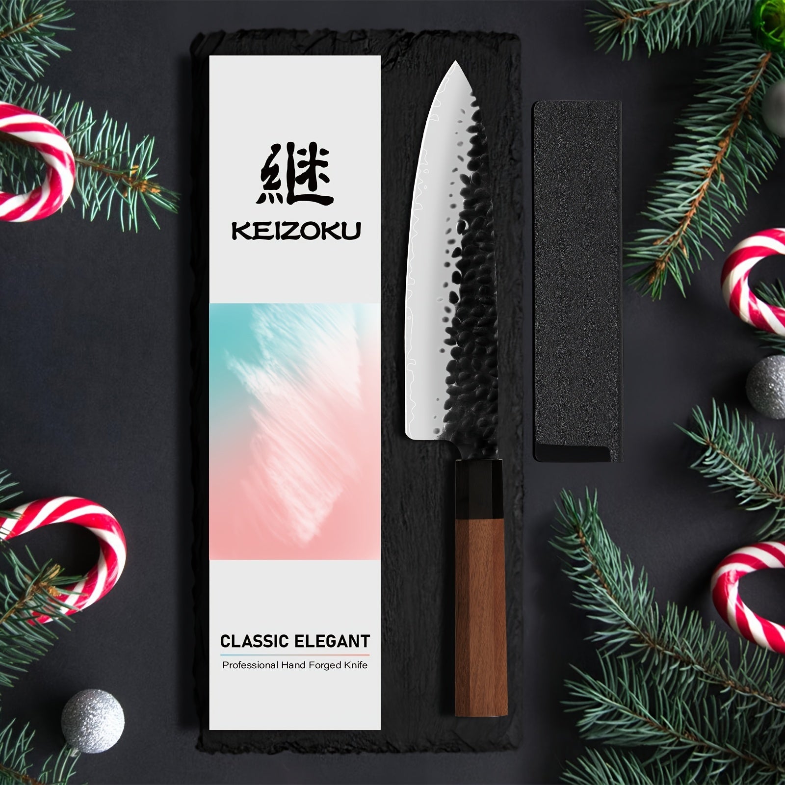 IRONKI 3 - Piece Chef Knife – 8" Hammer Grain Chef Knife, 8" Cutting Knife & 7" Santoku Knife with Ebony & Pear Wood Handles - IRONKI
