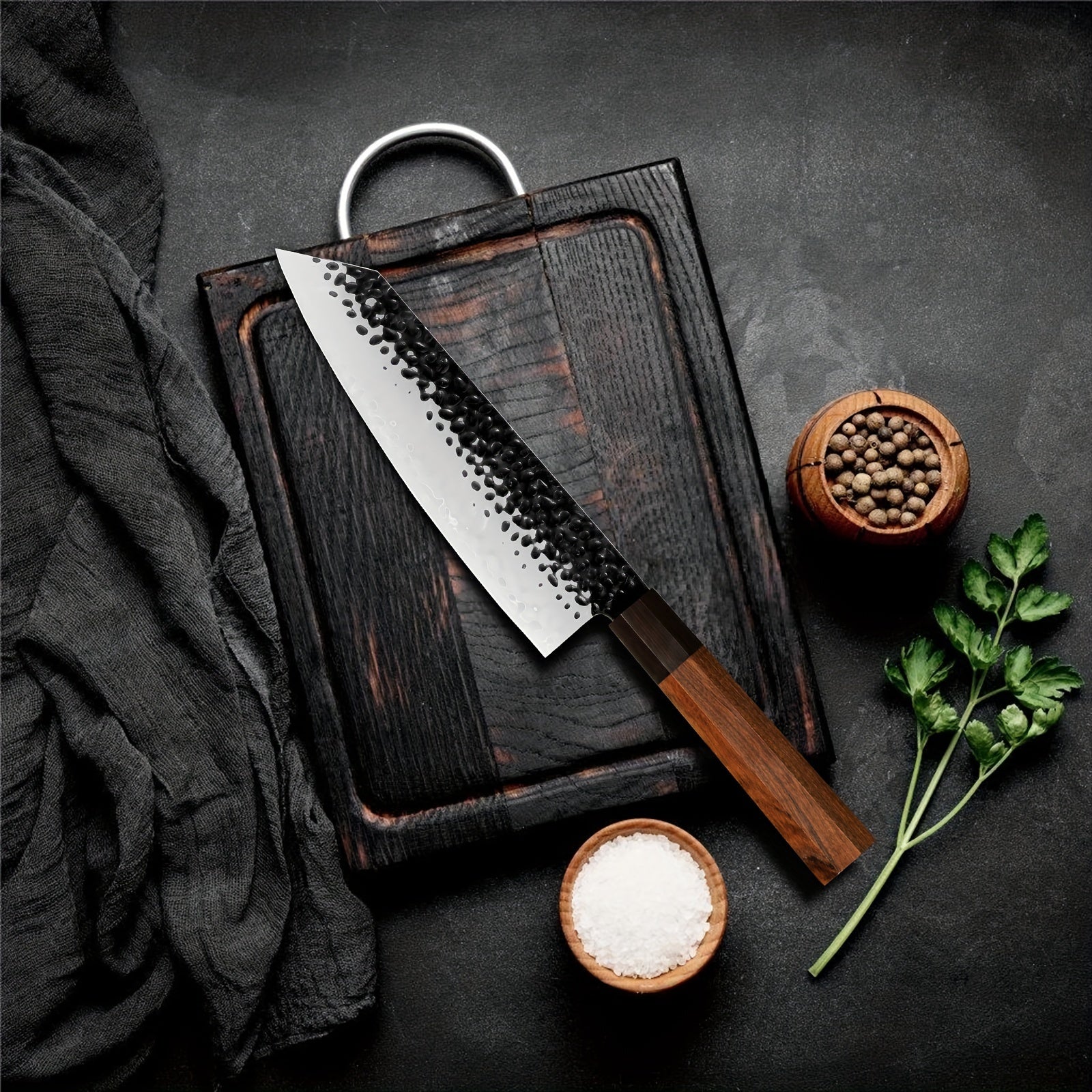 IRONKI 3 - Piece Chef Knife – 8" Hammer Grain Chef Knife, 8" Cutting Knife & 7" Santoku Knife with Ebony & Pear Wood Handles - IRONKI