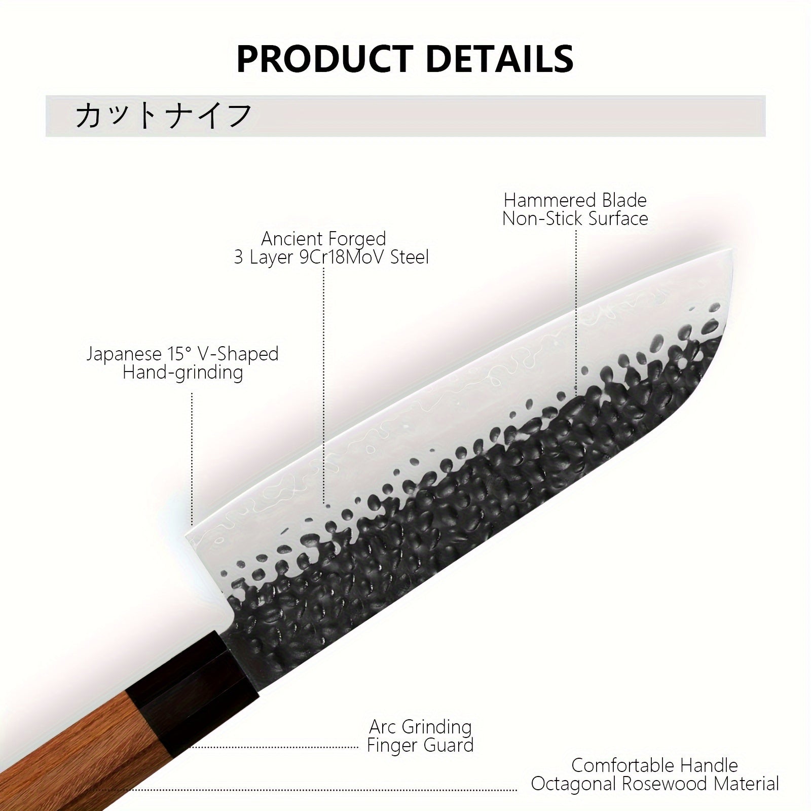 IRONKI 3 - Piece Chef Knife – 8" Hammer Grain Chef Knife, 8" Cutting Knife & 7" Santoku Knife with Ebony & Pear Wood Handles - IRONKI