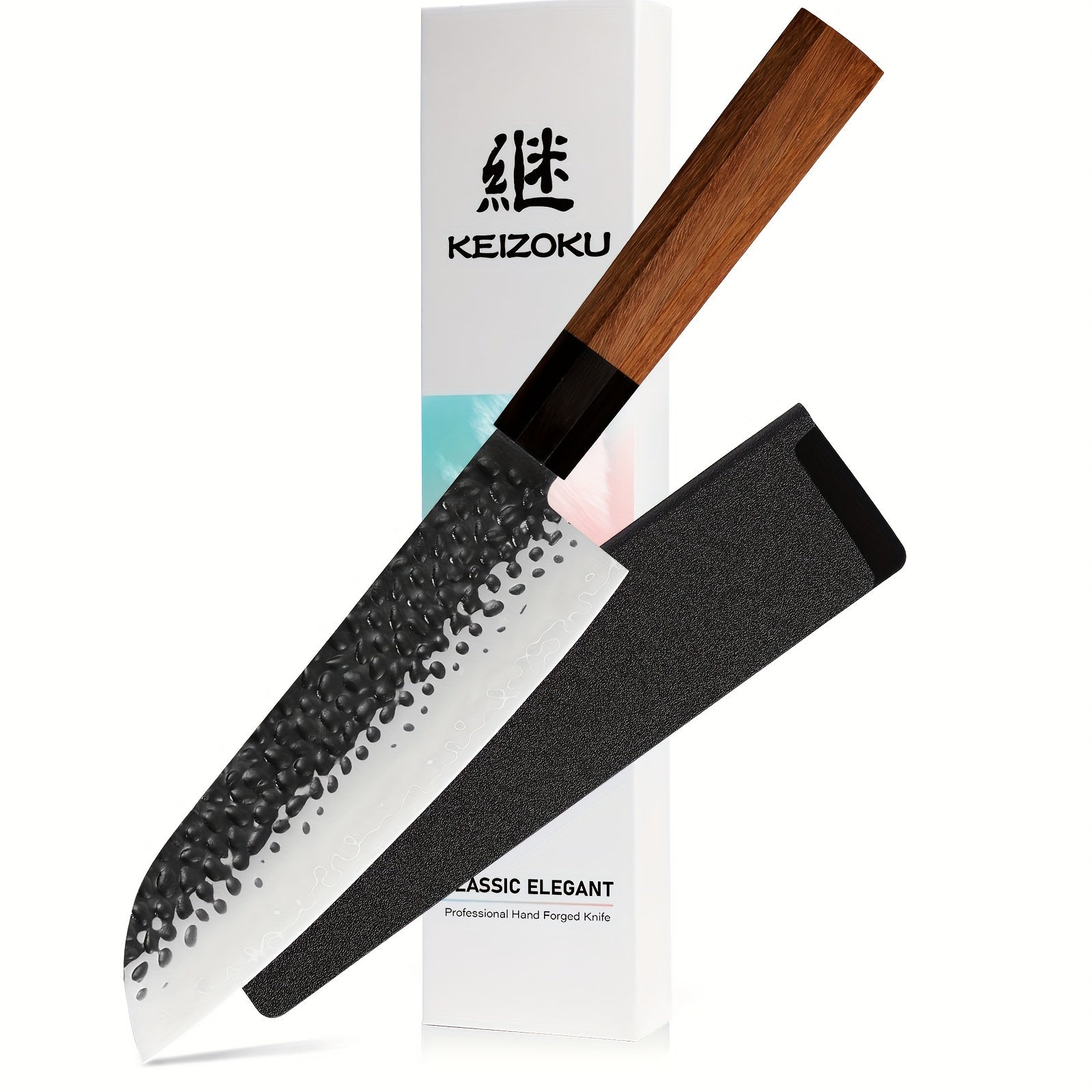 IRONKI 3 - Piece Chef Knife – 8" Hammer Grain Chef Knife, 8" Cutting Knife & 7" Santoku Knife with Ebony & Pear Wood Handles - IRONKI