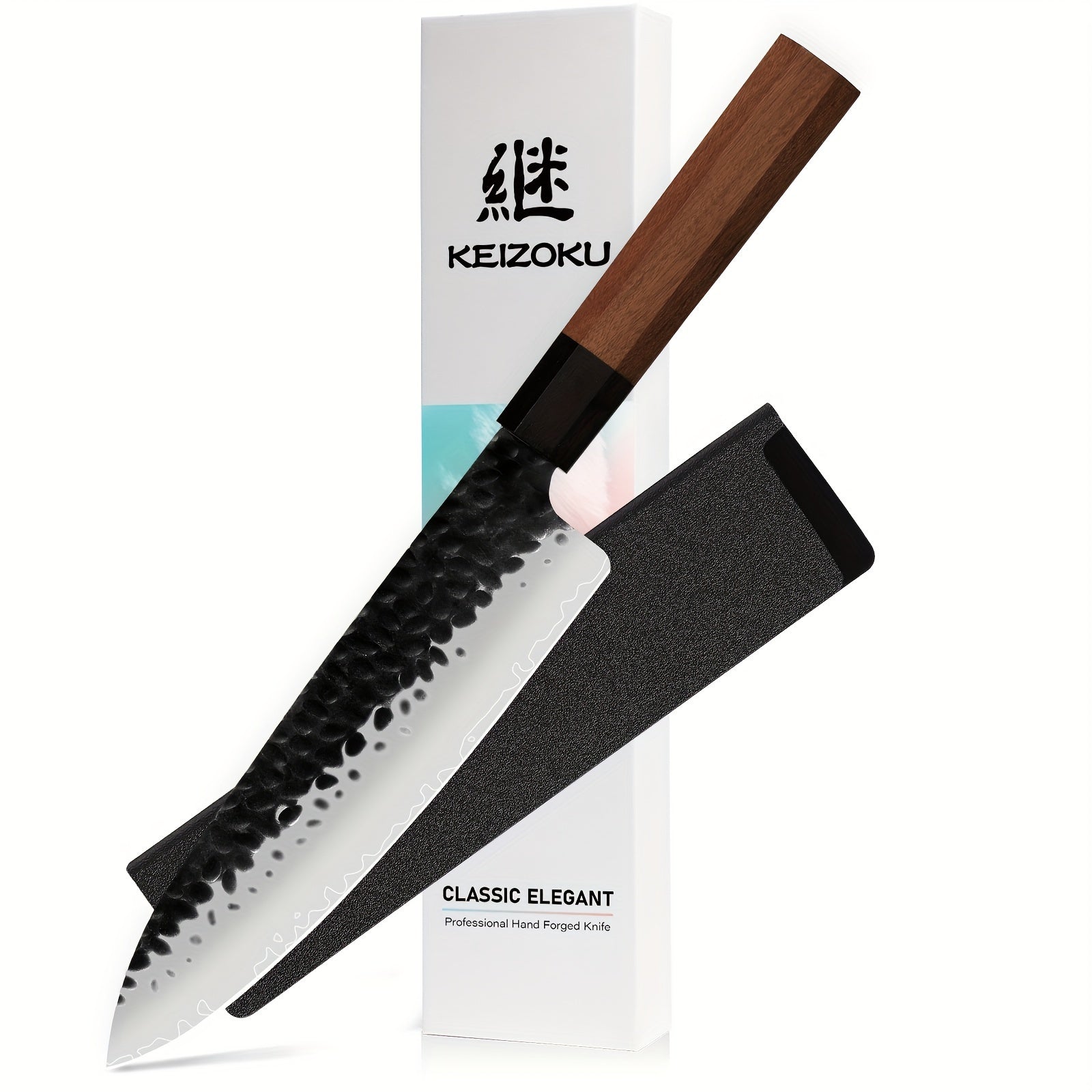 IRONKI 3 - Piece Chef Knife – 8" Hammer Grain Chef Knife, 8" Cutting Knife & 7" Santoku Knife with Ebony & Pear Wood Handles - IRONKI