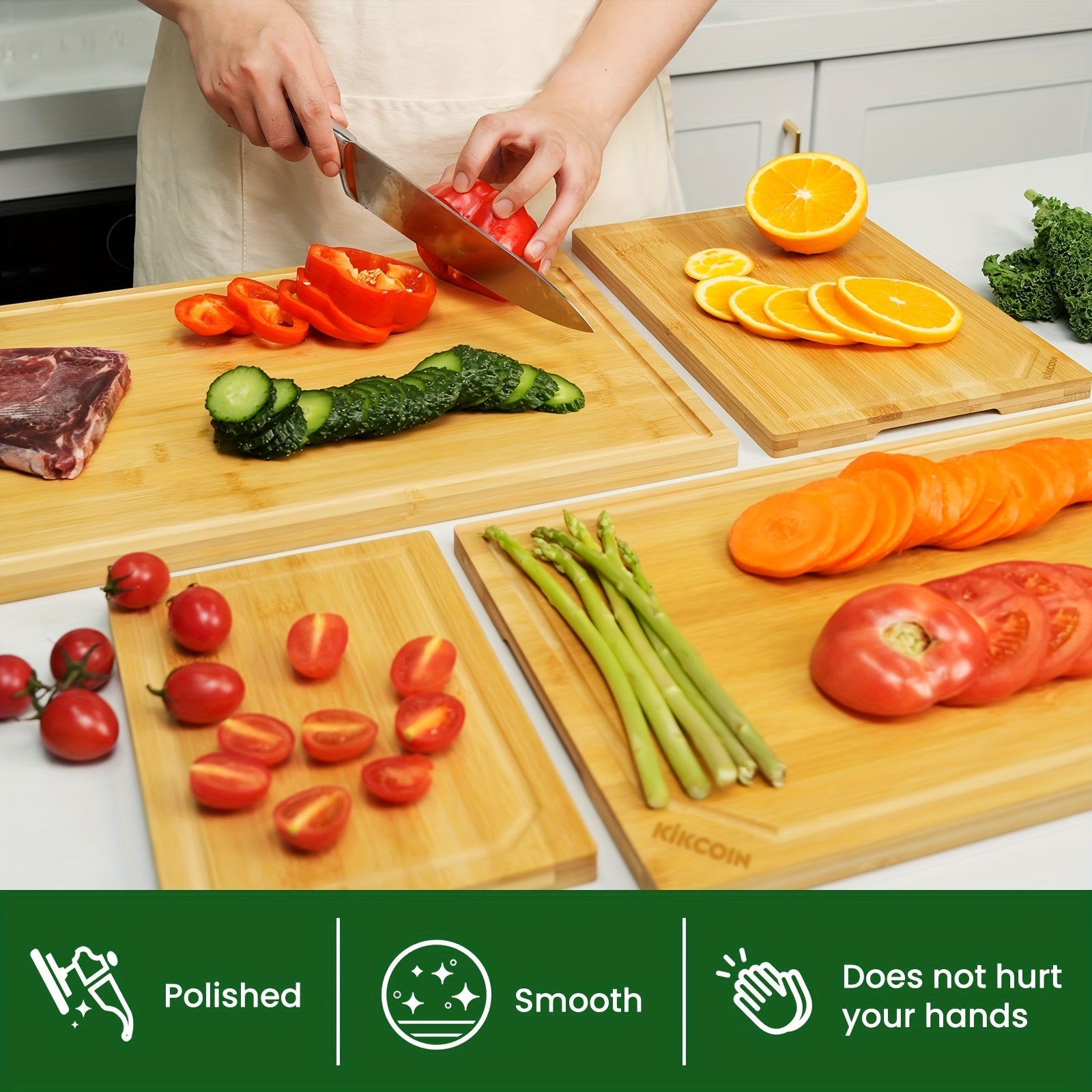 IRONKI 4 - Piece XL Bamboo Cutting Board Set – Heavy Duty Boards with Juice Grooves - IRONKI