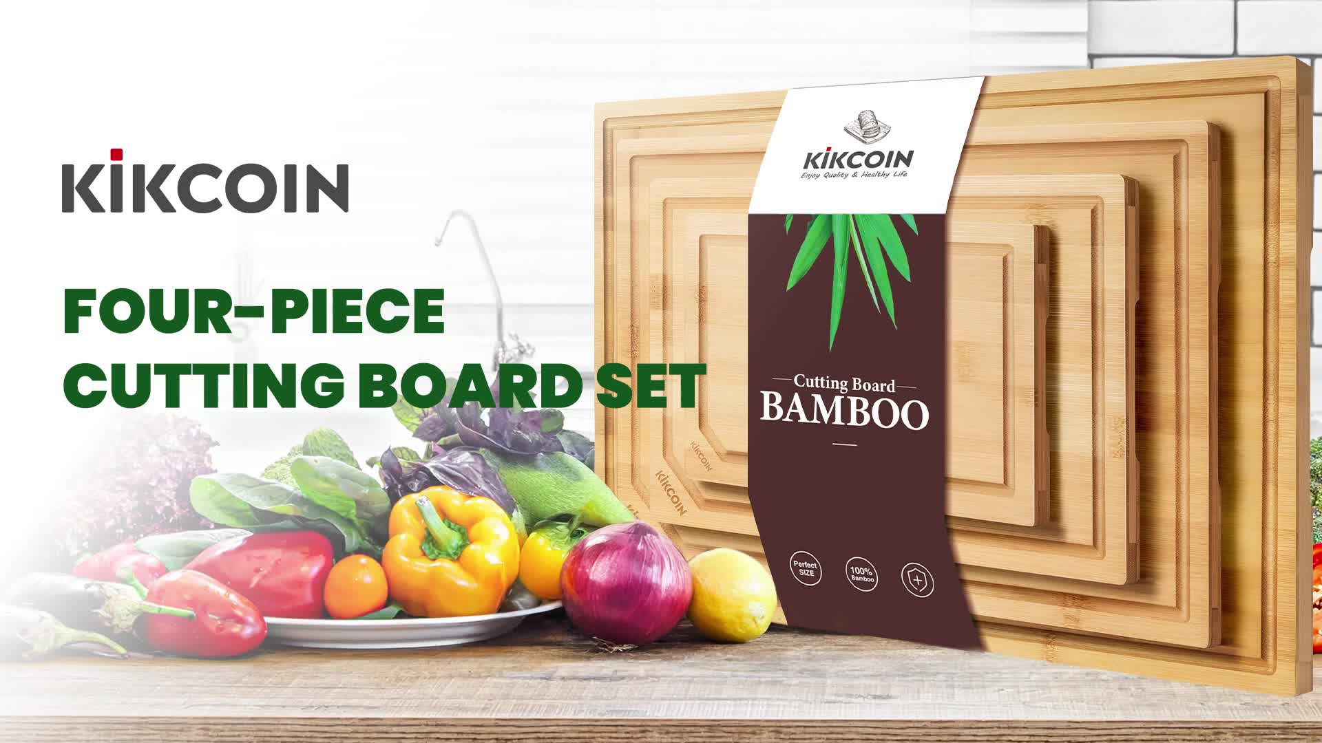 IRONKI 4 - Piece XL Bamboo Cutting Board Set – Heavy Duty Boards with Juice Grooves - IRONKI