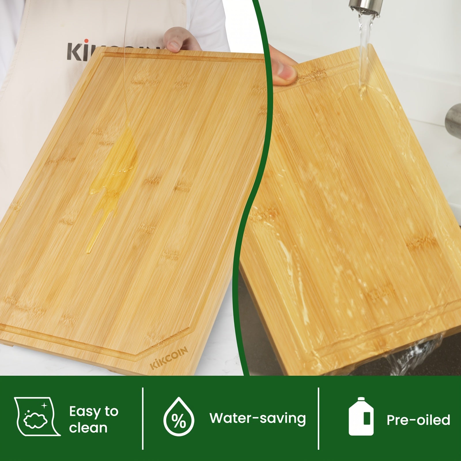 IRONKI 4 - Piece XL Bamboo Cutting Board Set – Heavy Duty Boards with Juice Grooves - IRONKI