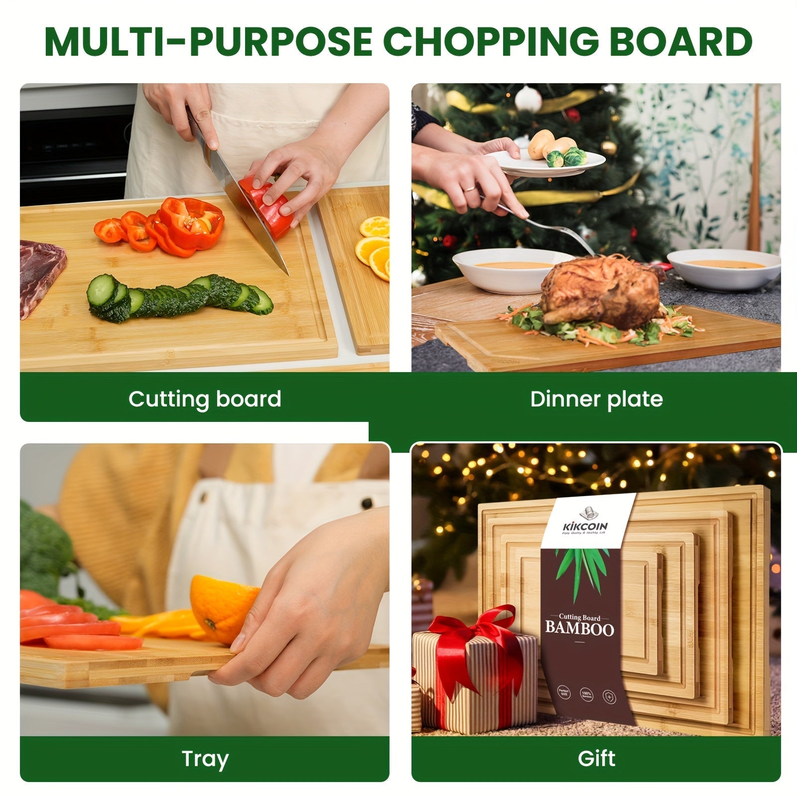 IRONKI 4 - Piece XL Bamboo Cutting Board Set – Heavy Duty Boards with Juice Grooves - IRONKI