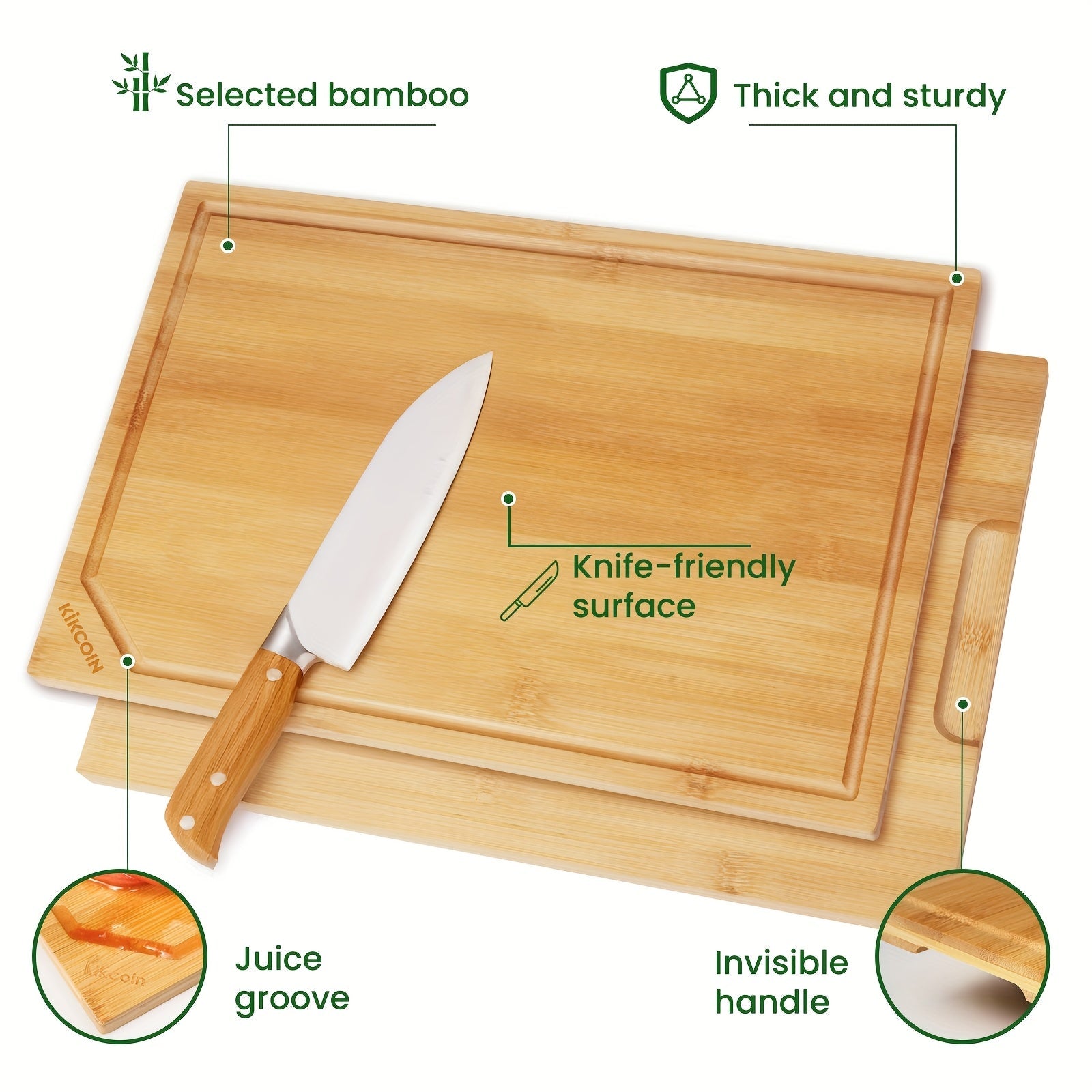 IRONKI 4 - Piece XL Bamboo Cutting Board Set – Heavy Duty Boards with Juice Grooves - IRONKI