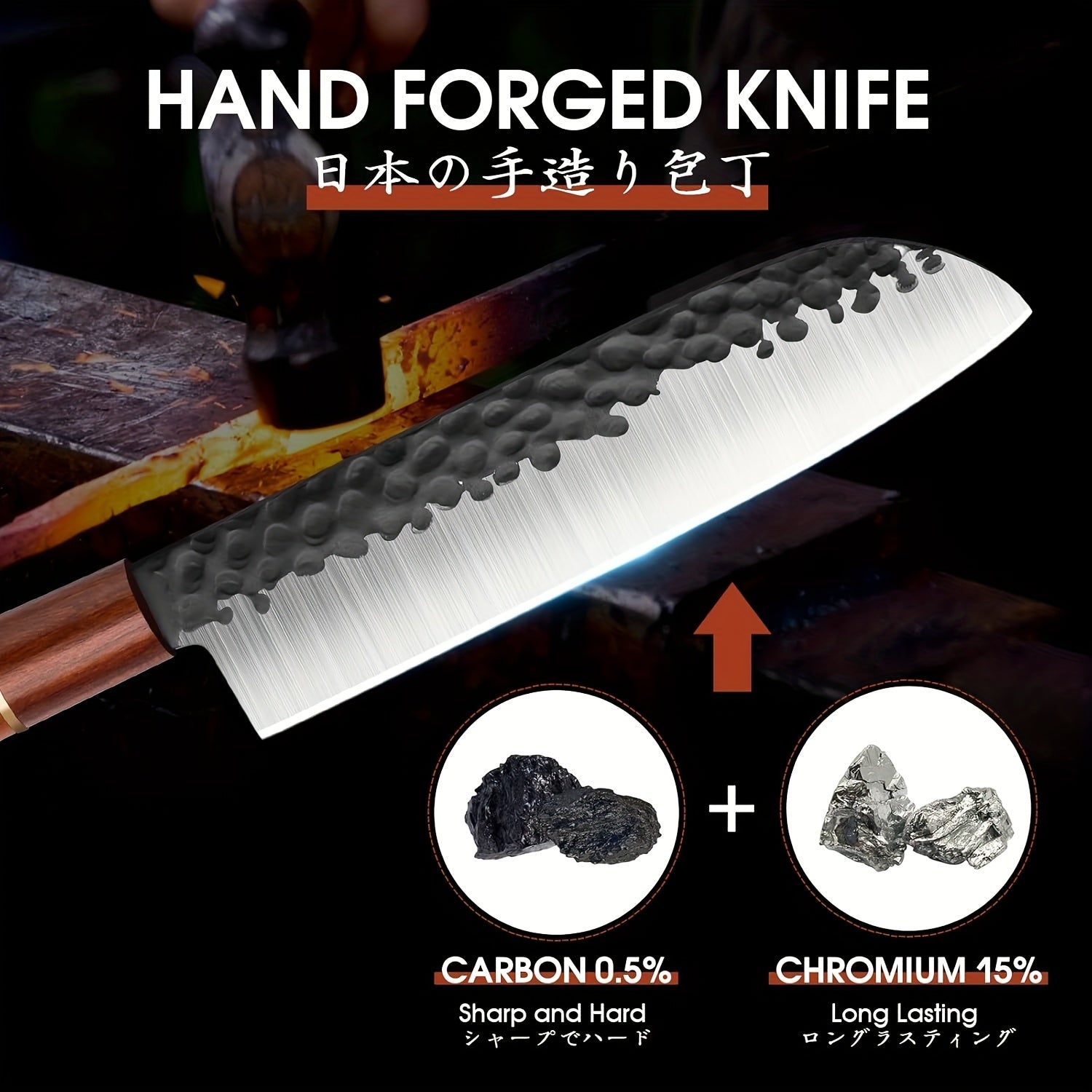 IRONKI 7” Santoku Knife – Hand - Forged Japanese Chef Blade, High Carbon Steel with Rosewood Handle & Non - Stick Coating - IRONKI