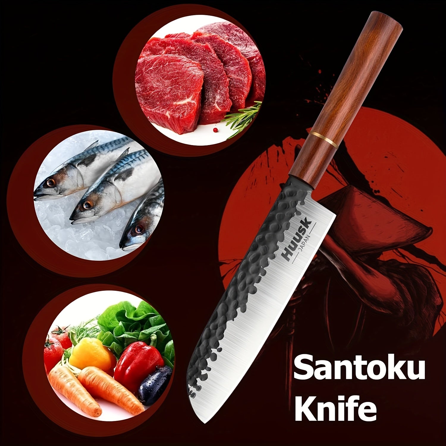 IRONKI 7” Santoku Knife – Hand - Forged Japanese Chef Blade, High Carbon Steel with Rosewood Handle & Non - Stick Coating - IRONKI