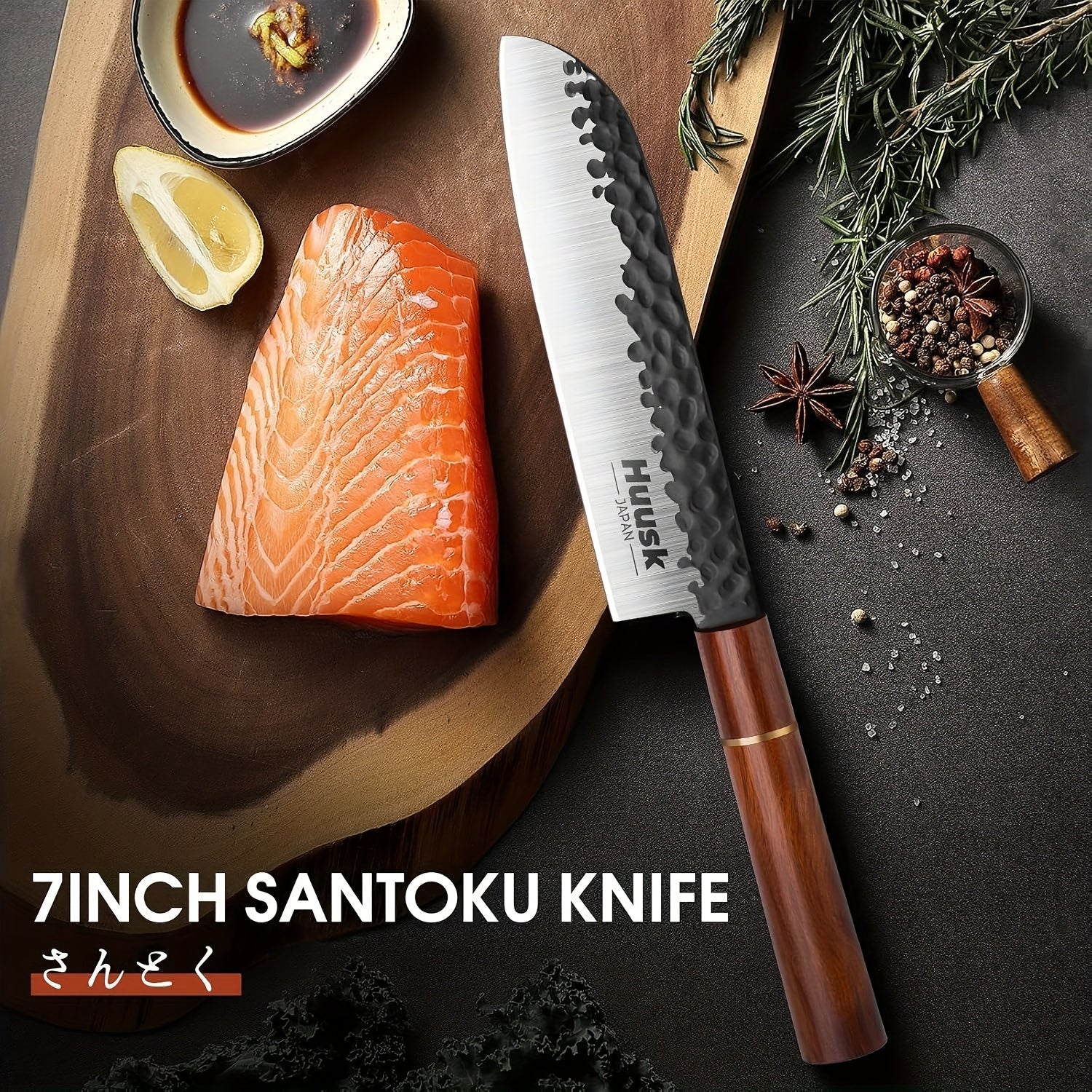 IRONKI 7” Santoku Knife – Hand - Forged Japanese Chef Blade, High Carbon Steel with Rosewood Handle & Non - Stick Coating - IRONKI