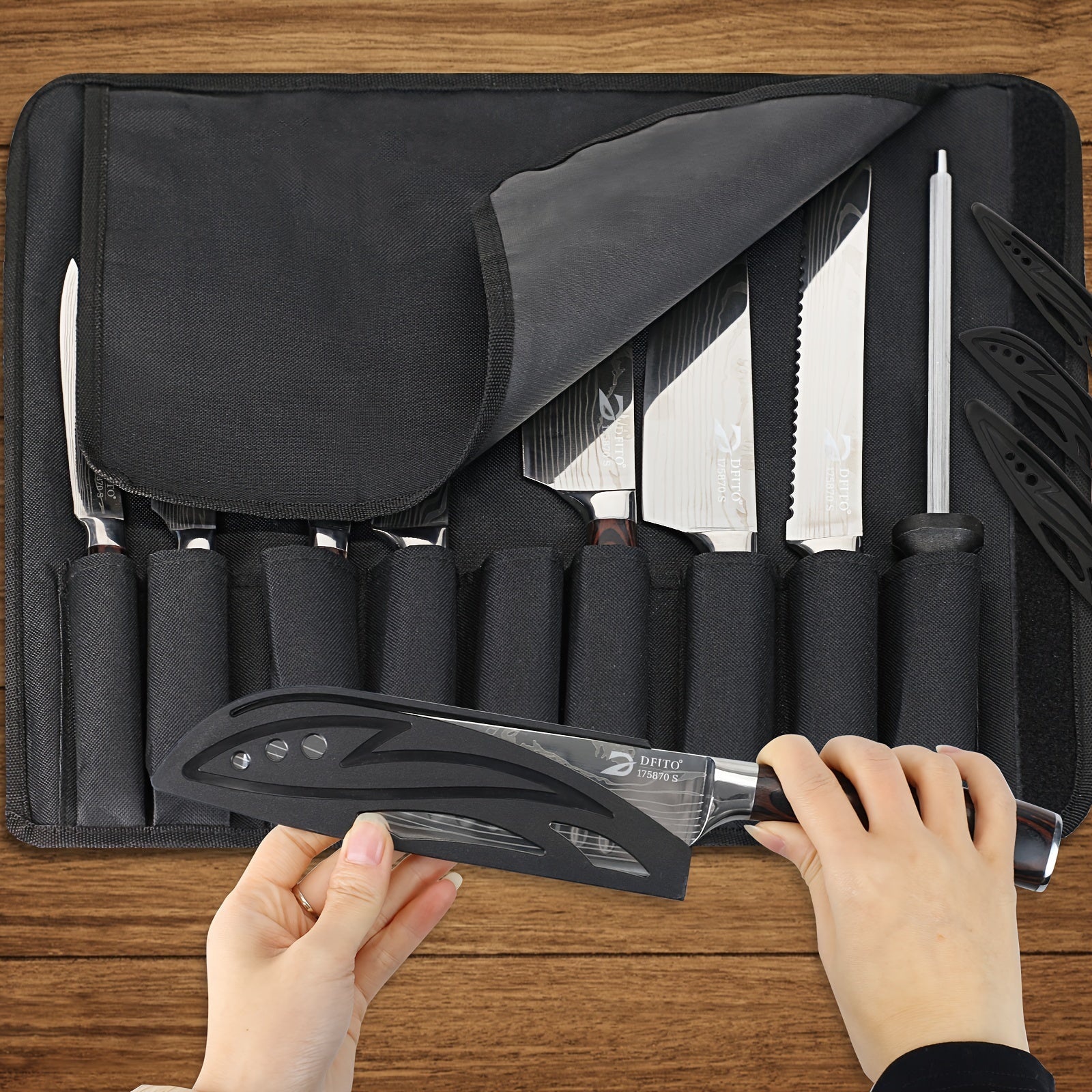 IRONKI 9 - Piece Professional Chef Knife Set – Ultra Sharp Japanese Steel with Roll Bag - IRONKI