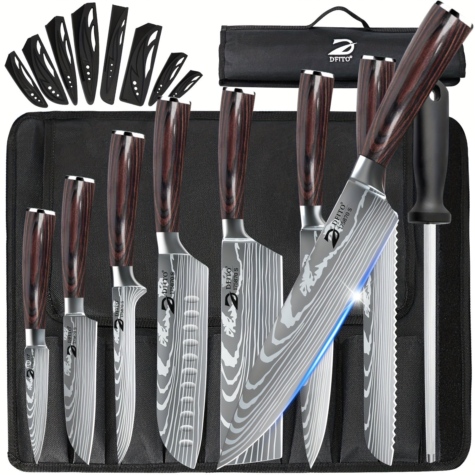 IRONKI 9 - Piece Professional Chef Knife Set – Ultra Sharp Japanese Steel with Roll Bag - IRONKI