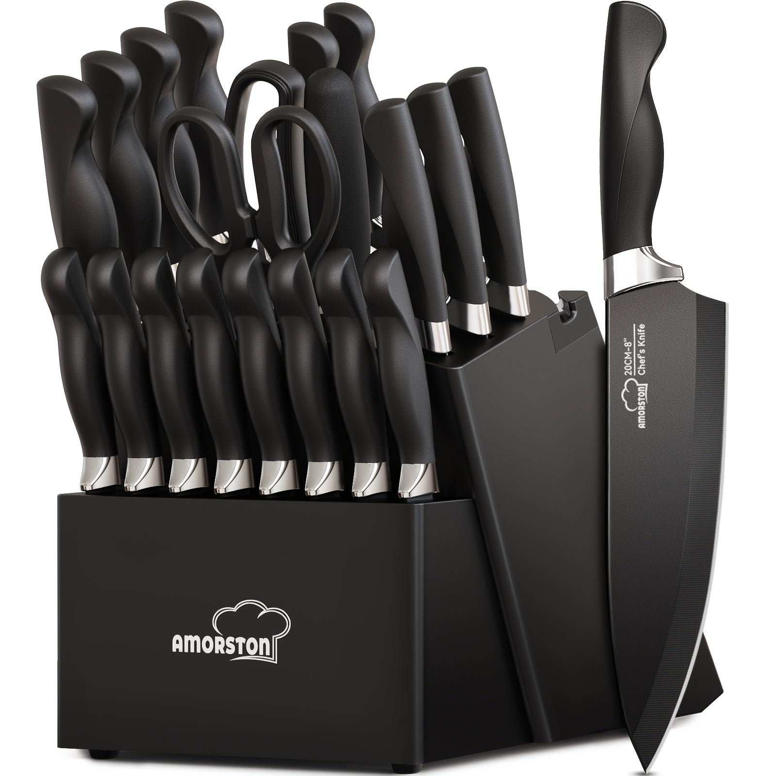 IRONKI Amorston 20 - Piece Knife Set – German Steel Kitchen Block with Built - in Sharpener - IRONKI