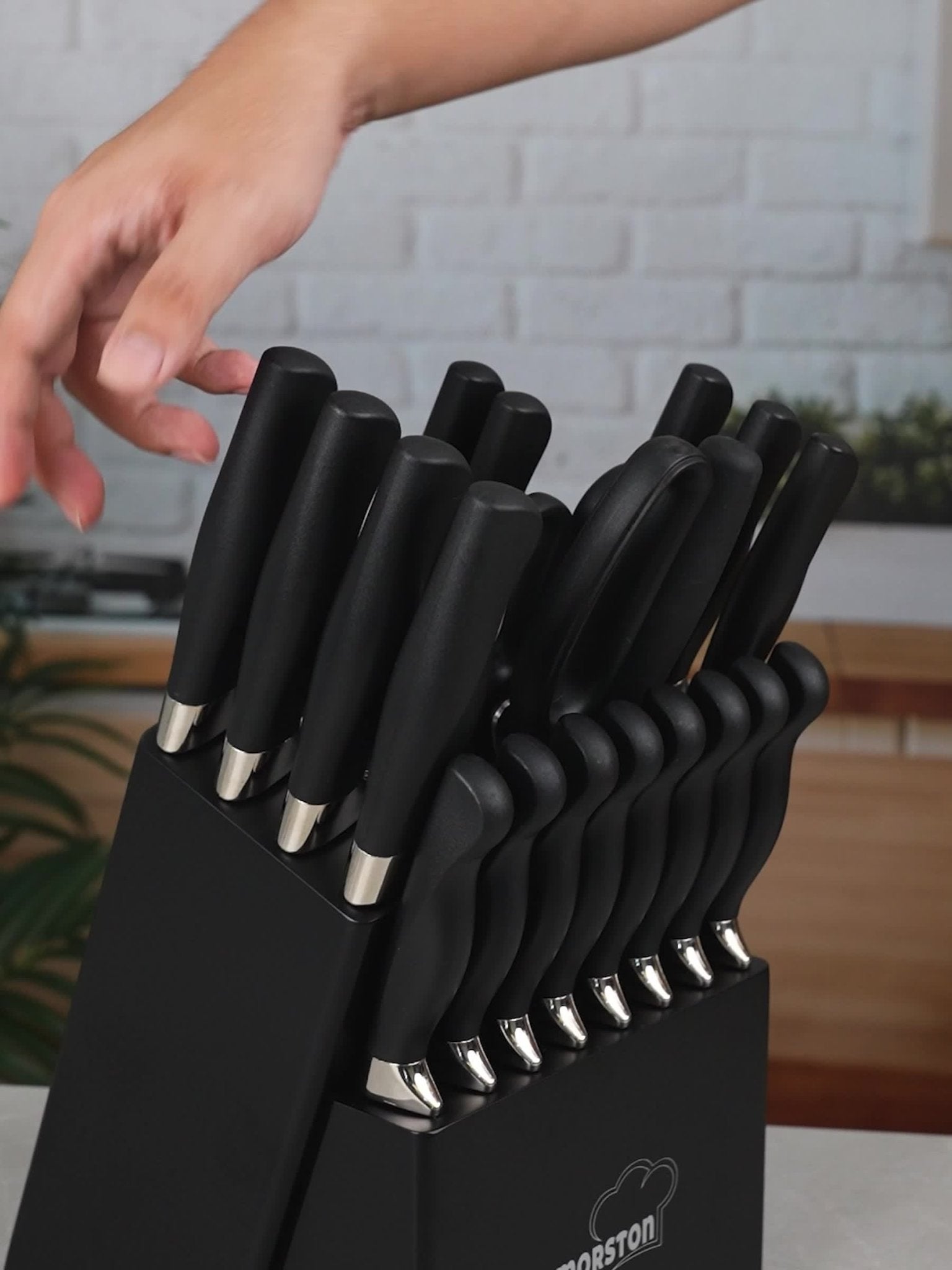 IRONKI Amorston 20 - Piece Knife Set – German Steel Kitchen Block with Built - in Sharpener - IRONKI