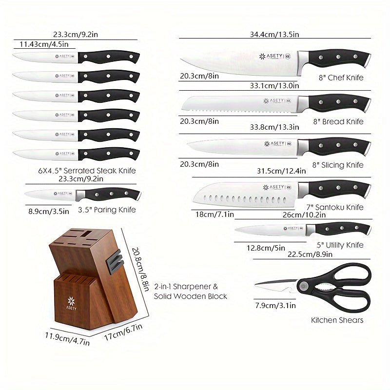 IRONKI ASETY 15 - Piece Stainless Steel Knife & Cutlery Block Set - IRONKI