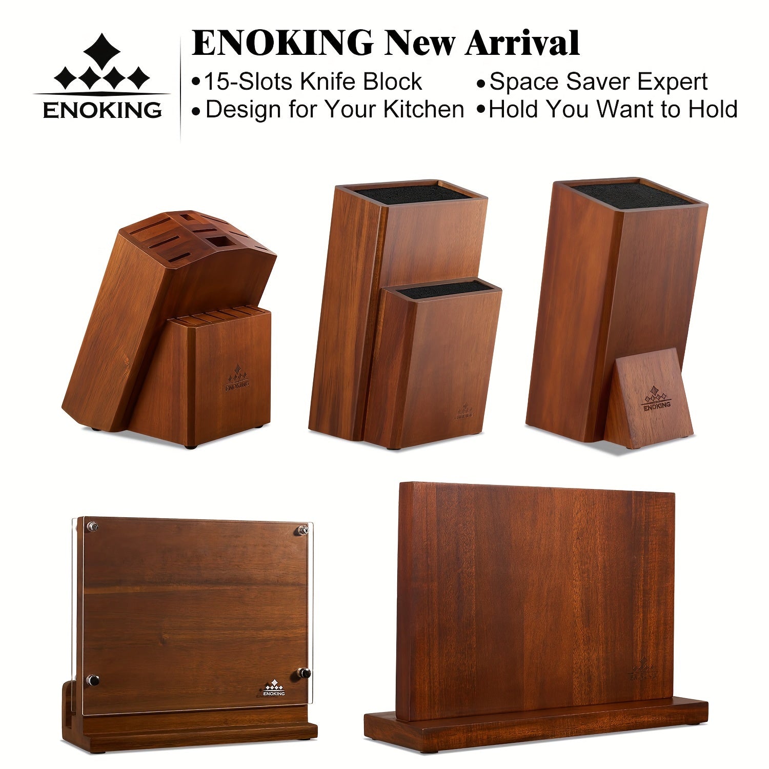 IRONKI ENOKING 12.5" Magnetic Knife Block – Acacia Wood Double - Sided Holder with Triple Magnet Strip - IRONKI