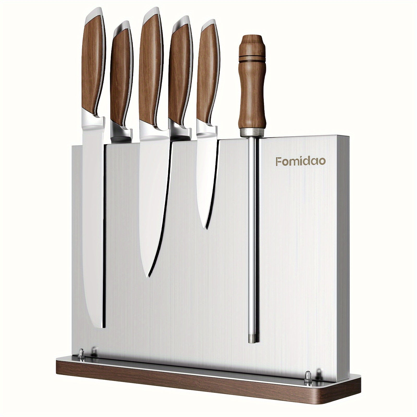 IRONKI Magnetic Knife Block – Premium Double - Sided Stainless Steel Knife Holder Rack with Wood Base - IRONKI