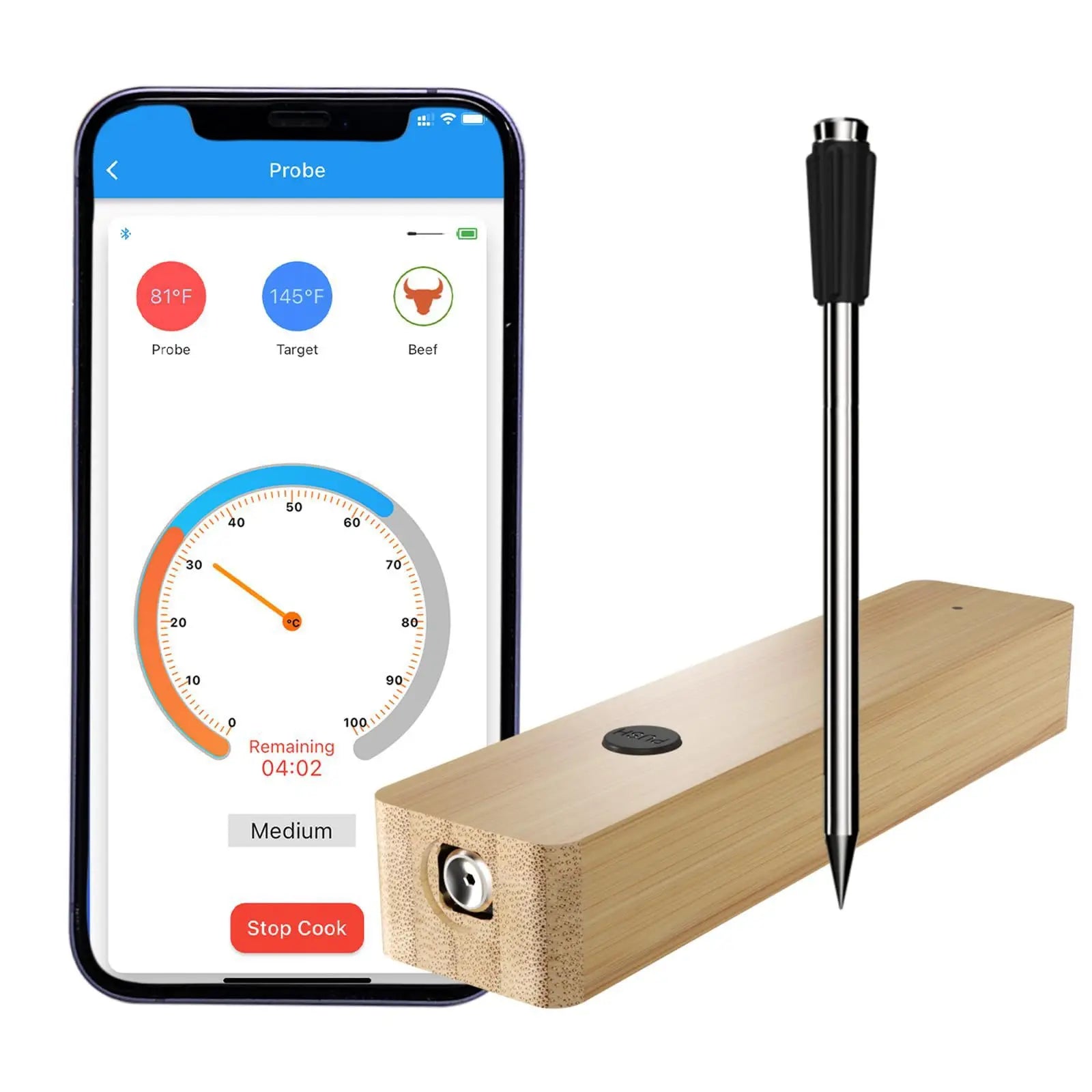 IRONKI Smart Bluetooth Meat Thermometer – Wireless, Waterproof & App - Controlled for BBQ, Grilling & Baking - IRONKI