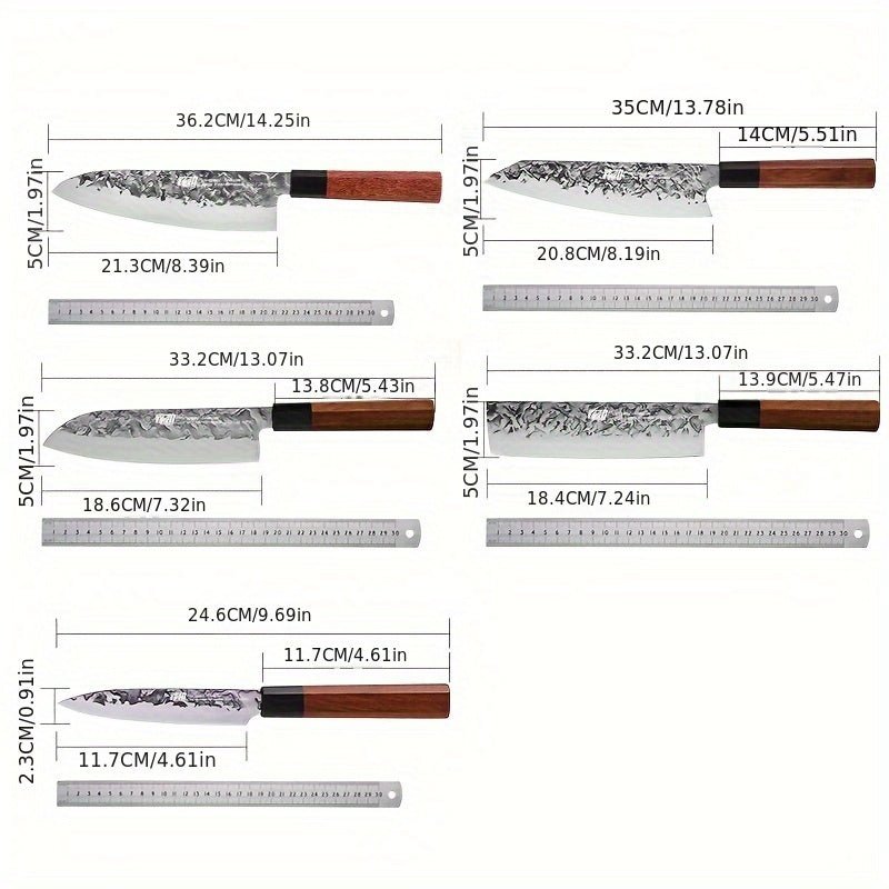 IRONKI x FINDKING 5 - Piece Carbon Steel Knife Set – Japanese Chef Knives with Bubinga Wood Handles & Gift Bag - IRONKI