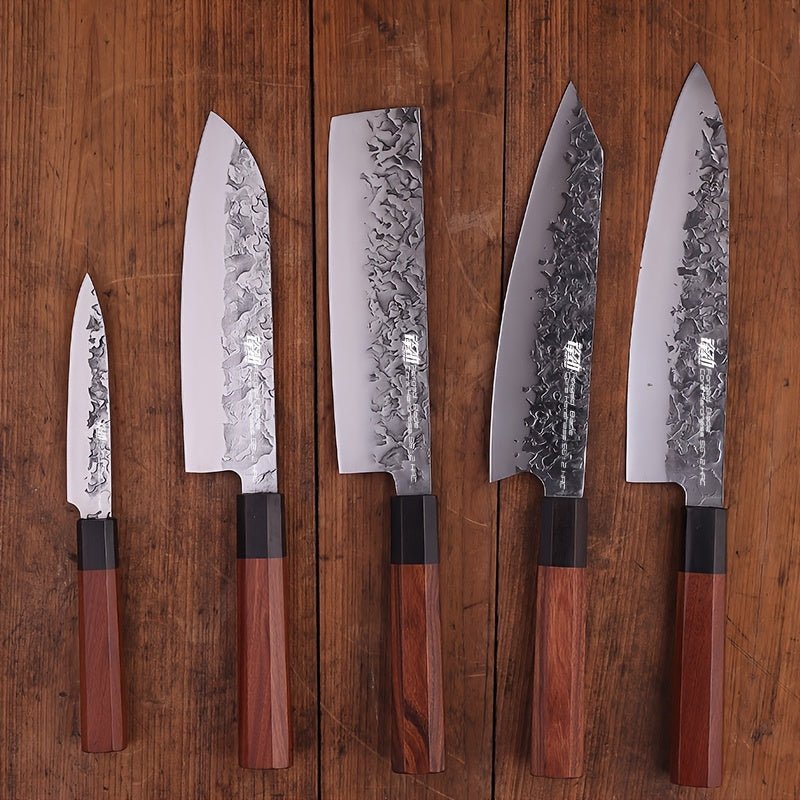 IRONKI x FINDKING 5 - Piece Carbon Steel Knife Set – Japanese Chef Knives with Bubinga Wood Handles & Gift Bag - IRONKI