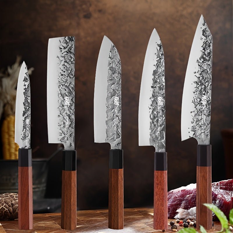 IRONKI x FINDKING 5 - Piece Carbon Steel Knife Set – Japanese Chef Knives with Bubinga Wood Handles & Gift Bag - IRONKI
