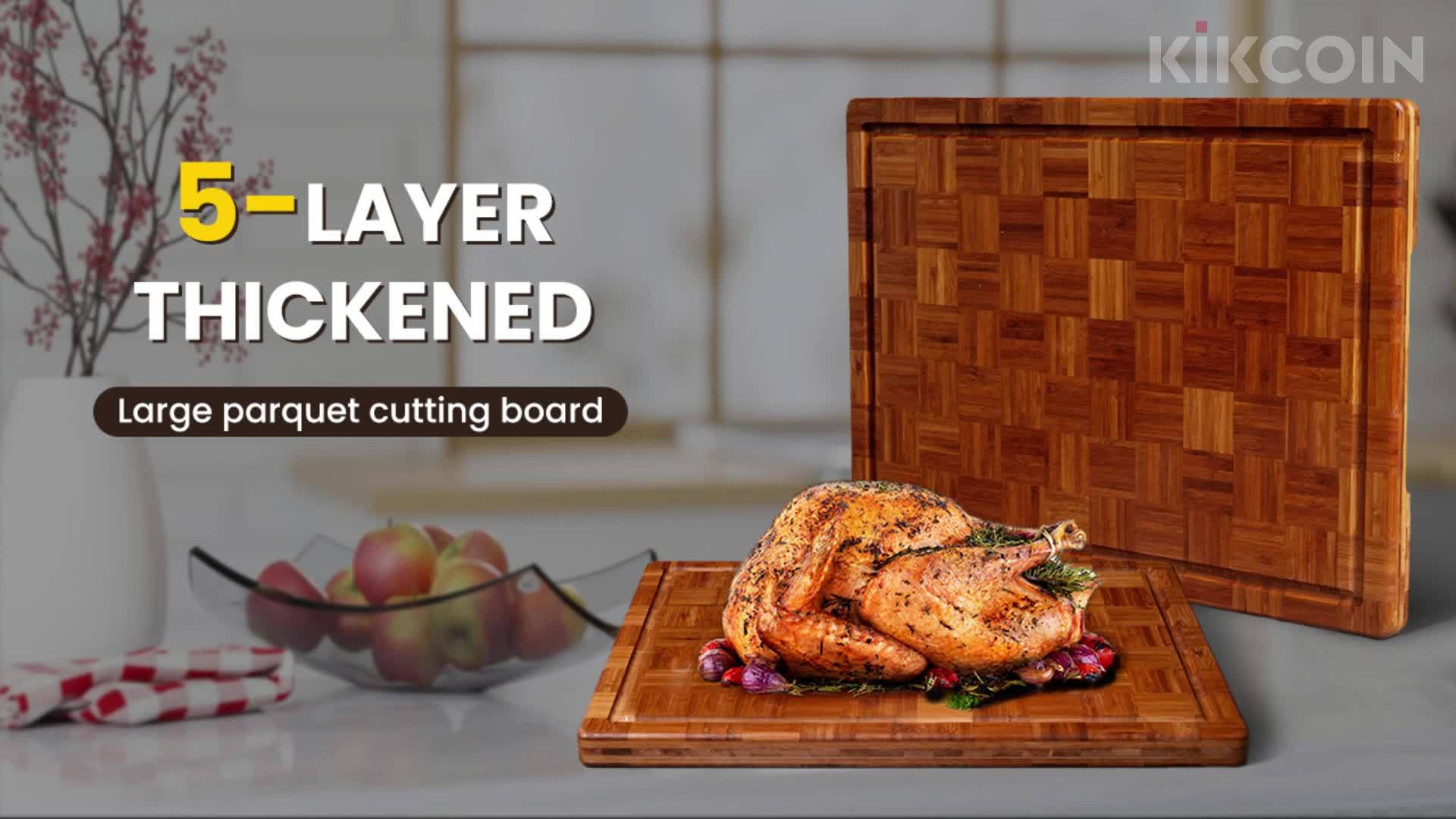 IRONKI XL Parquet Cutting Board – 5 - Layer Thick, Knife - Friendly Board with Juice Groove & Hidden Handles - IRONKI