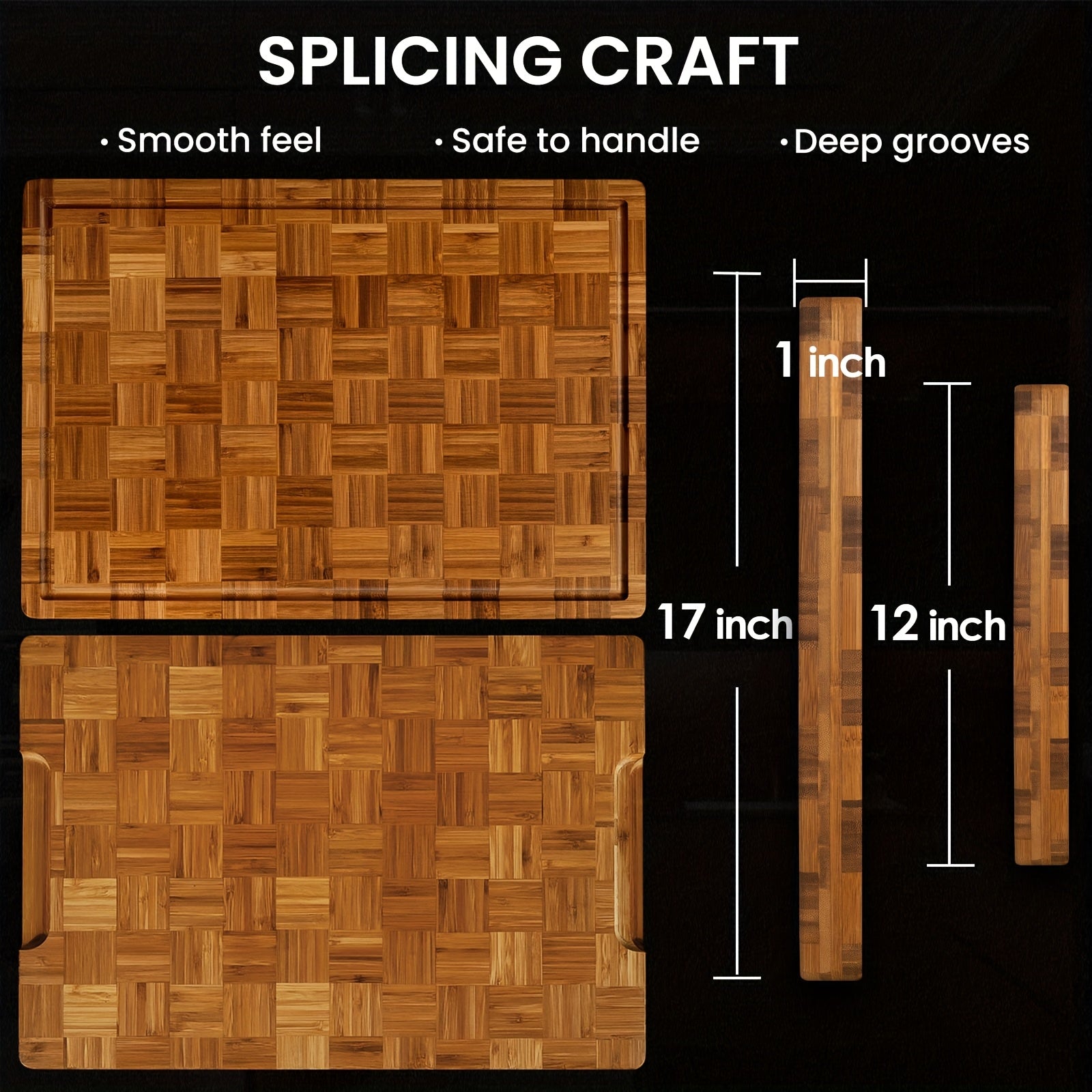 IRONKI XL Parquet Cutting Board – 5 - Layer Thick, Knife - Friendly Board with Juice Groove & Hidden Handles - IRONKI