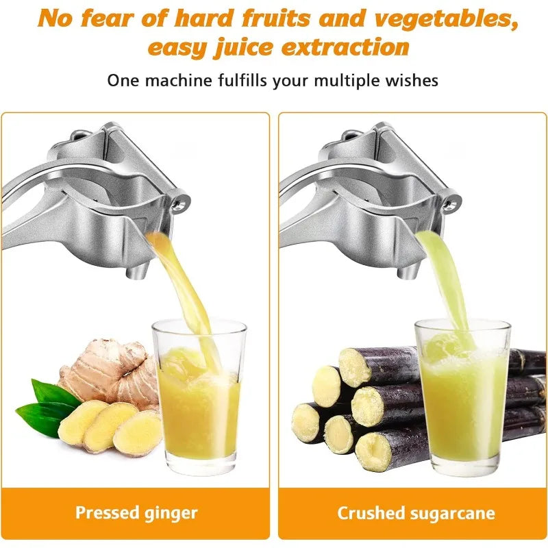 Presse-agrumes manuel aluminium premium sans BPA IronKi pressant un citron avec jus frais